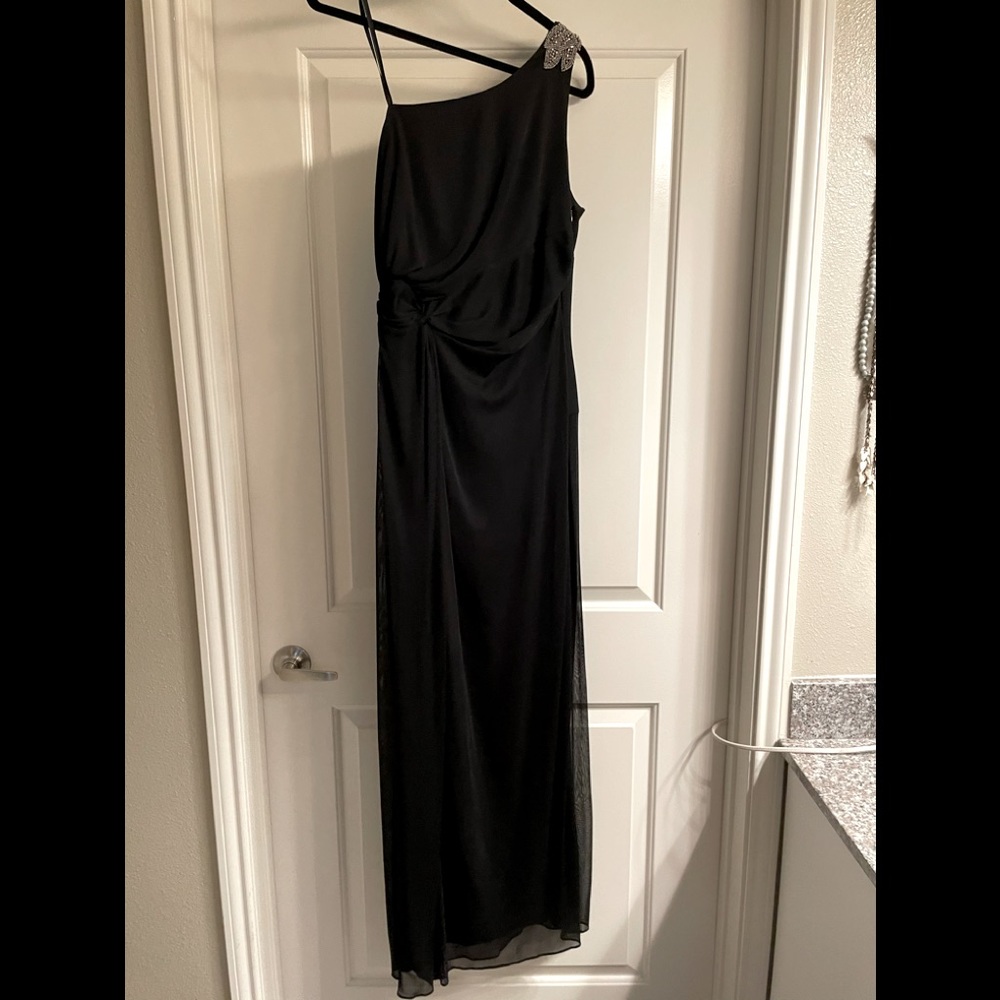 Black One-Shoulder Maxi Evening Dress w/ Beaded Detail - Sale Price OBO